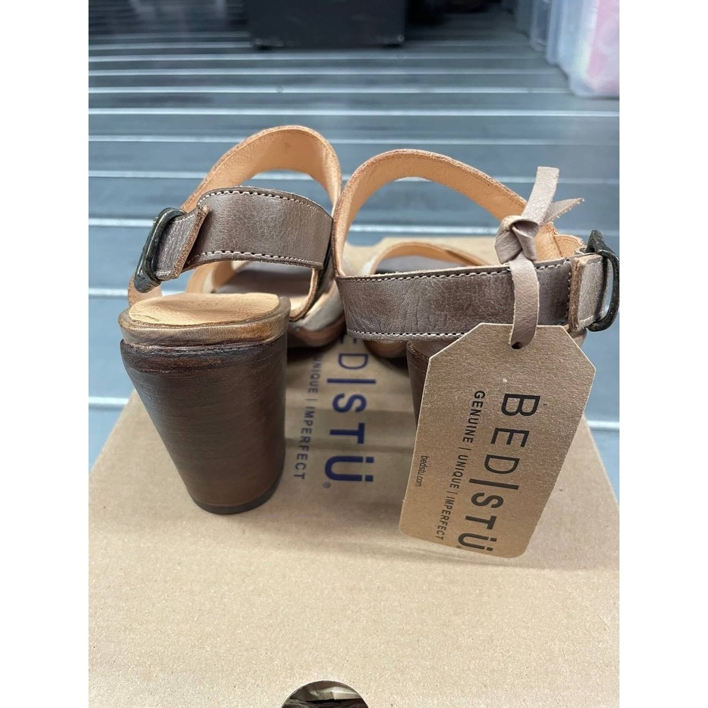 Bed Stu Rustic Sandals Womens 6 Gray Leather Hook & Loop Strap Heels Shoes - Picture 6 of 12